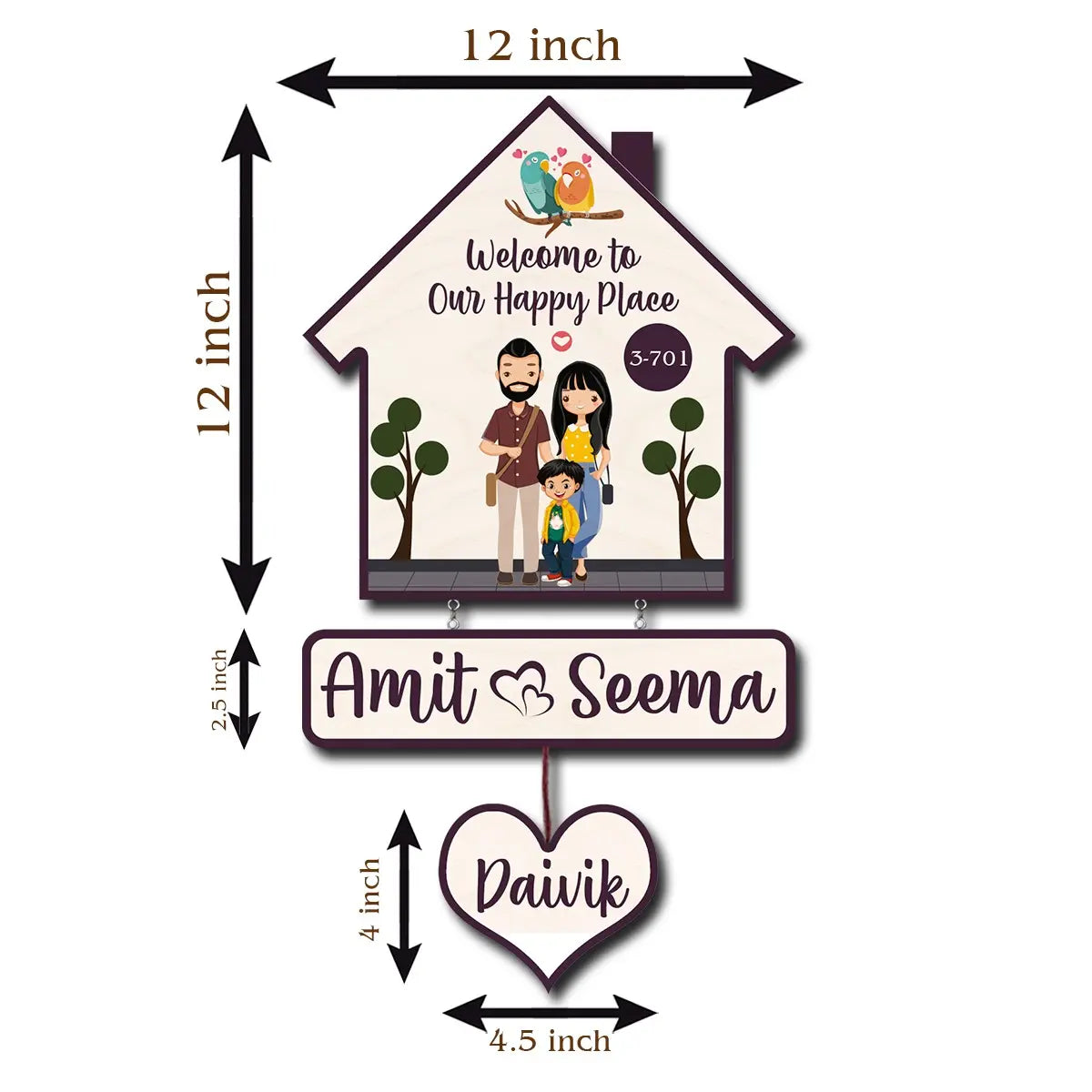 Personalized Family Name Plate with Acrylic Letters | Couple &amp; One Kid