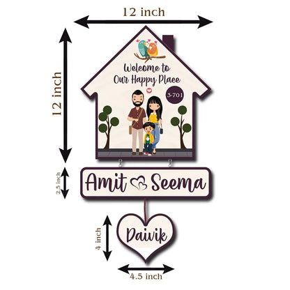 Personalized Family Name Plate with Acrylic Letters | Couple &amp; One Kid