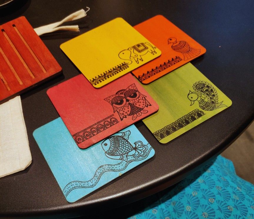 Modern Art MDF Square Coaster – UV Printed Designer Tableware( set of 4)