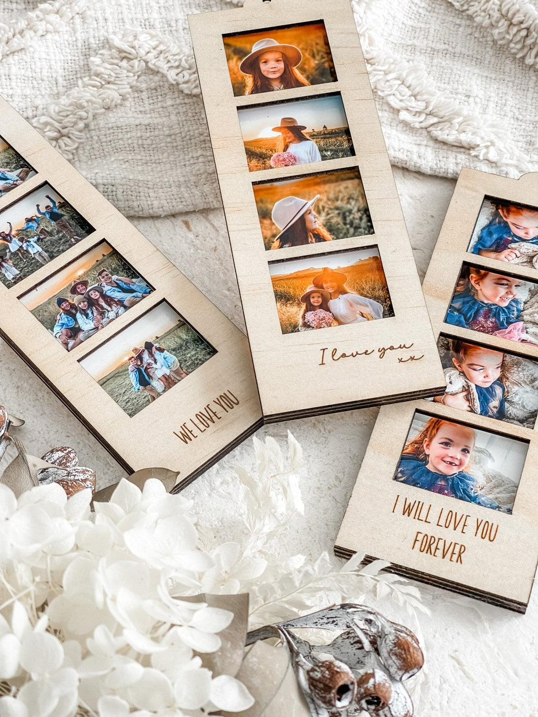 Hanging Mini (4) Photo Strip Frame– Personalized Vertical Photo Display for Wall or Gifting