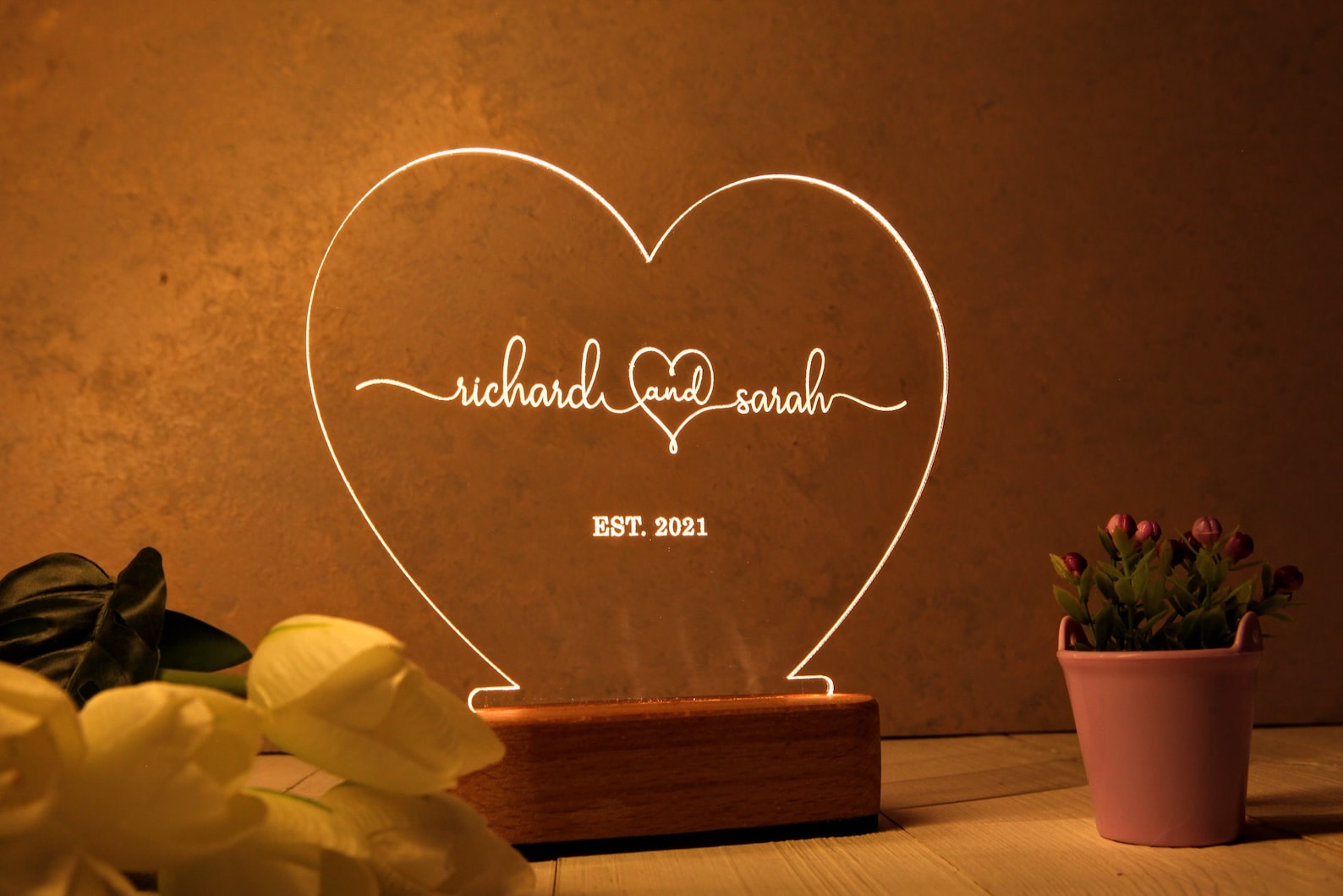 Custom Night Light as Valentines Day Gift - Romantic Gift for Couple -