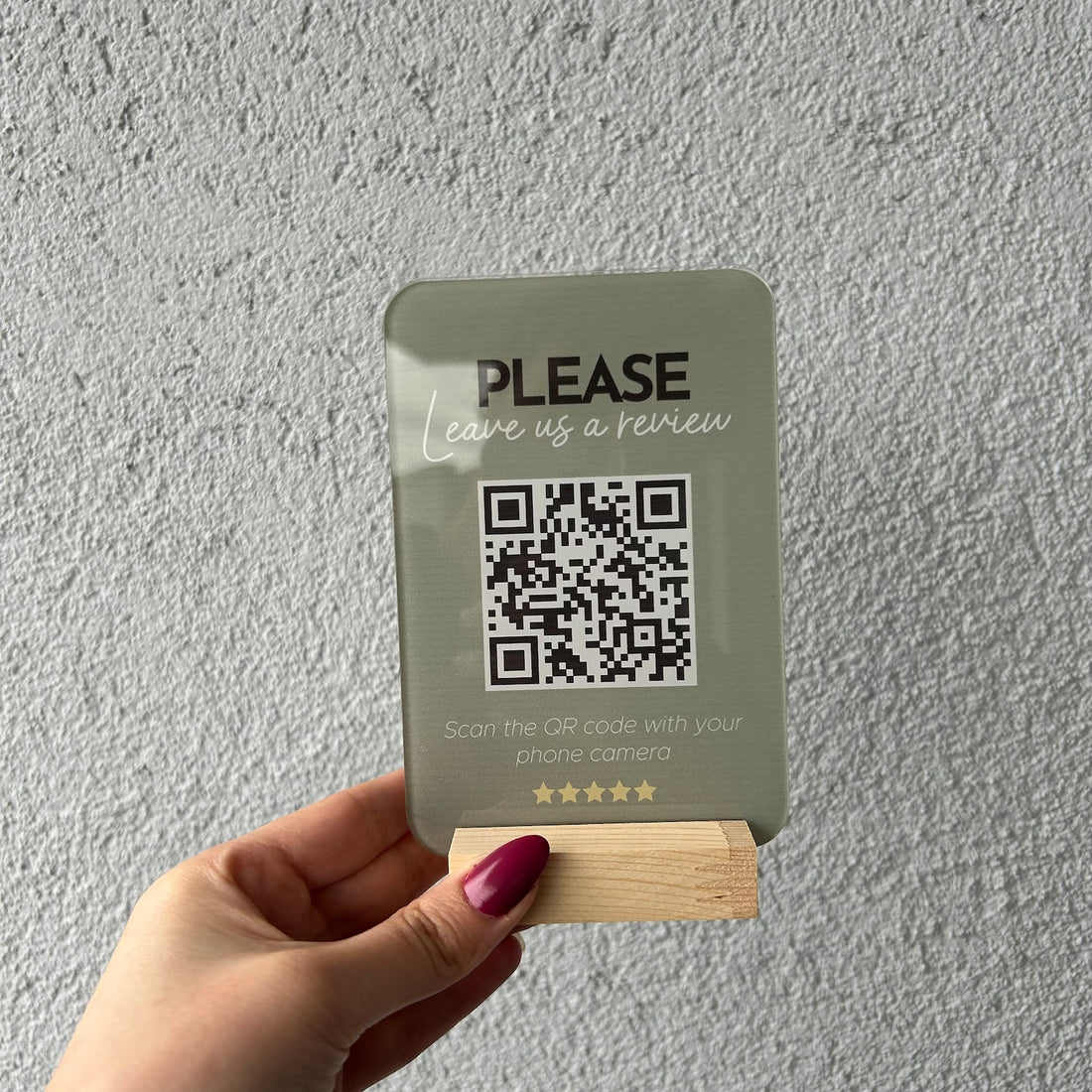 Acrylic QR Payment Stand with Wooden Base – Premium Countertop Display for Fast &amp; Easy Payments4 4*6