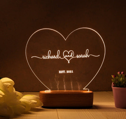 Custom Night Light as Valentines Day Gift - Romantic Gift for Couple -