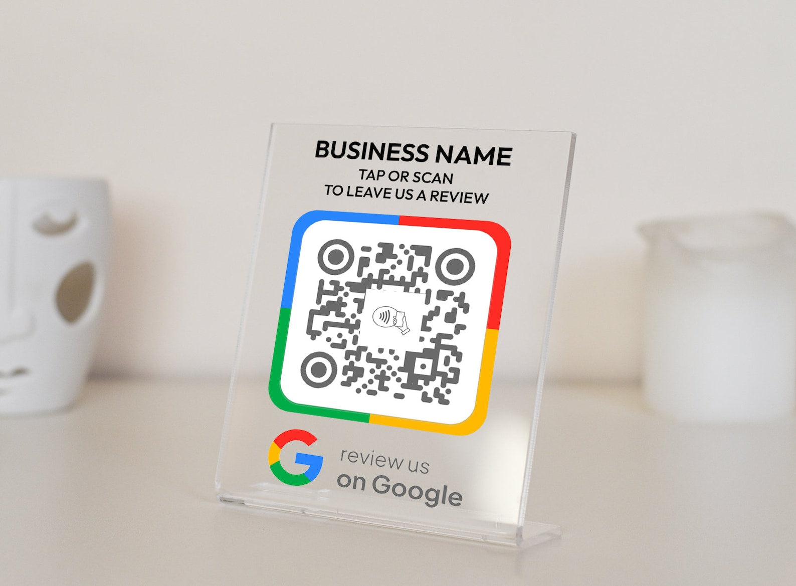 NFC Tap to Review Stand with Mini QR Code – Personalized Google Review Plaque for Business