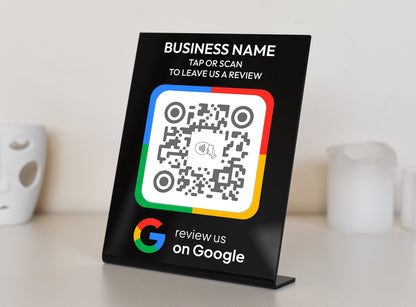 NFC Tap to Review Stand with Mini QR Code – Personalized Google Review Plaque for Business