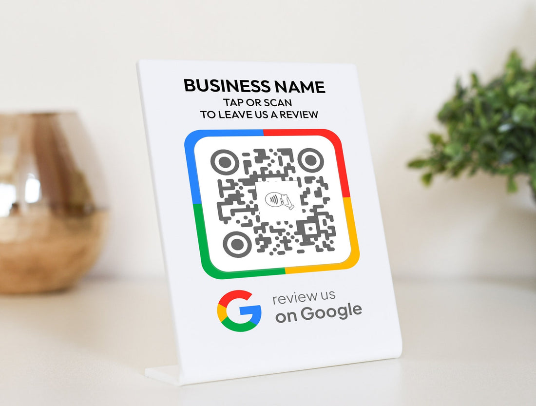 NFC Tap to Review Stand with Mini QR Code – Personalized Google Review Plaque for Business