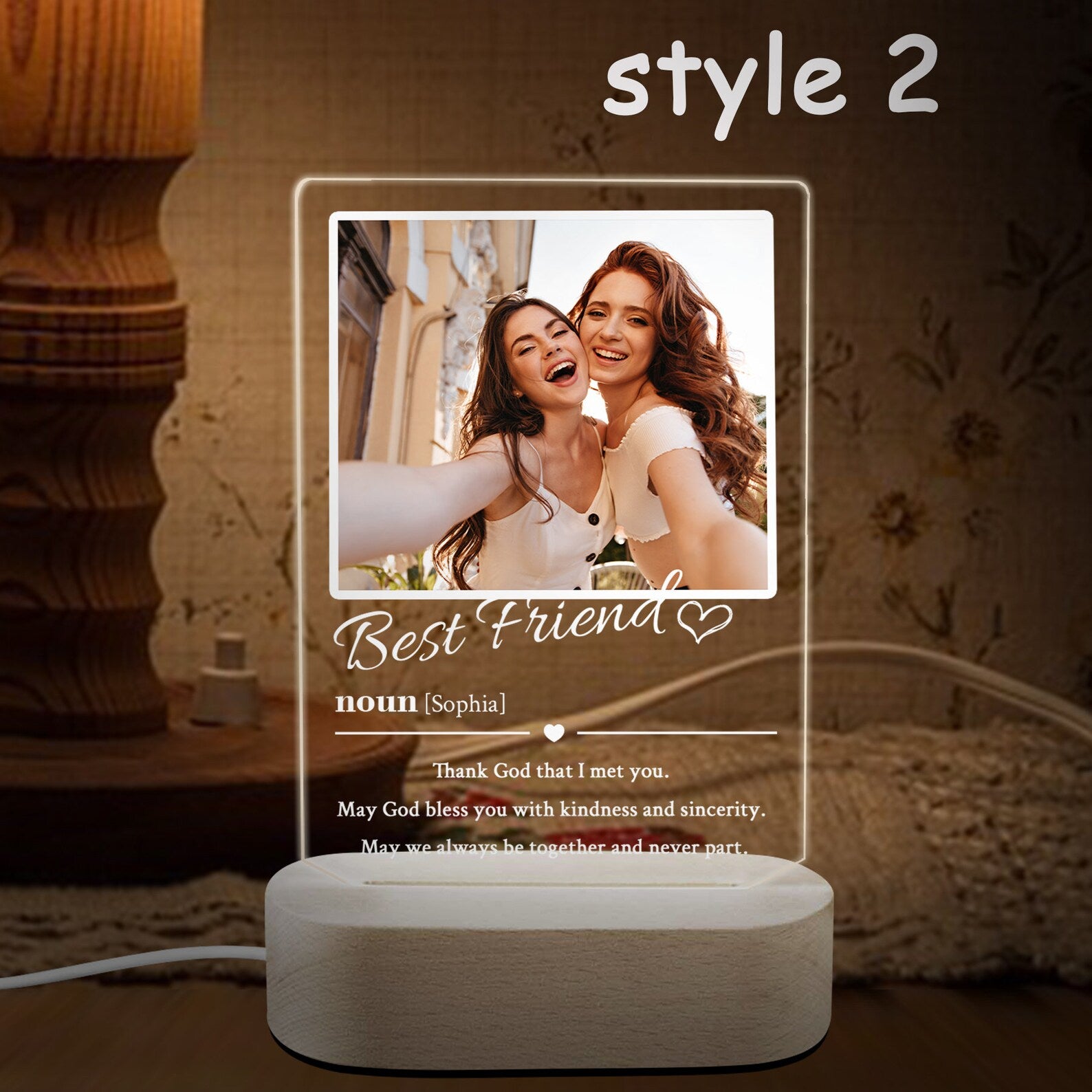 Custom Friend Photo LED Night Light, Personalized Friendship Gift