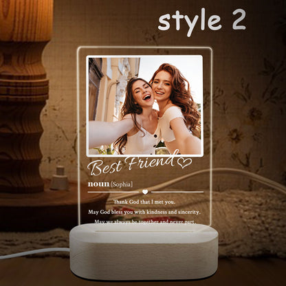 Custom Friend Photo LED Night Light, Personalized Friendship Gift