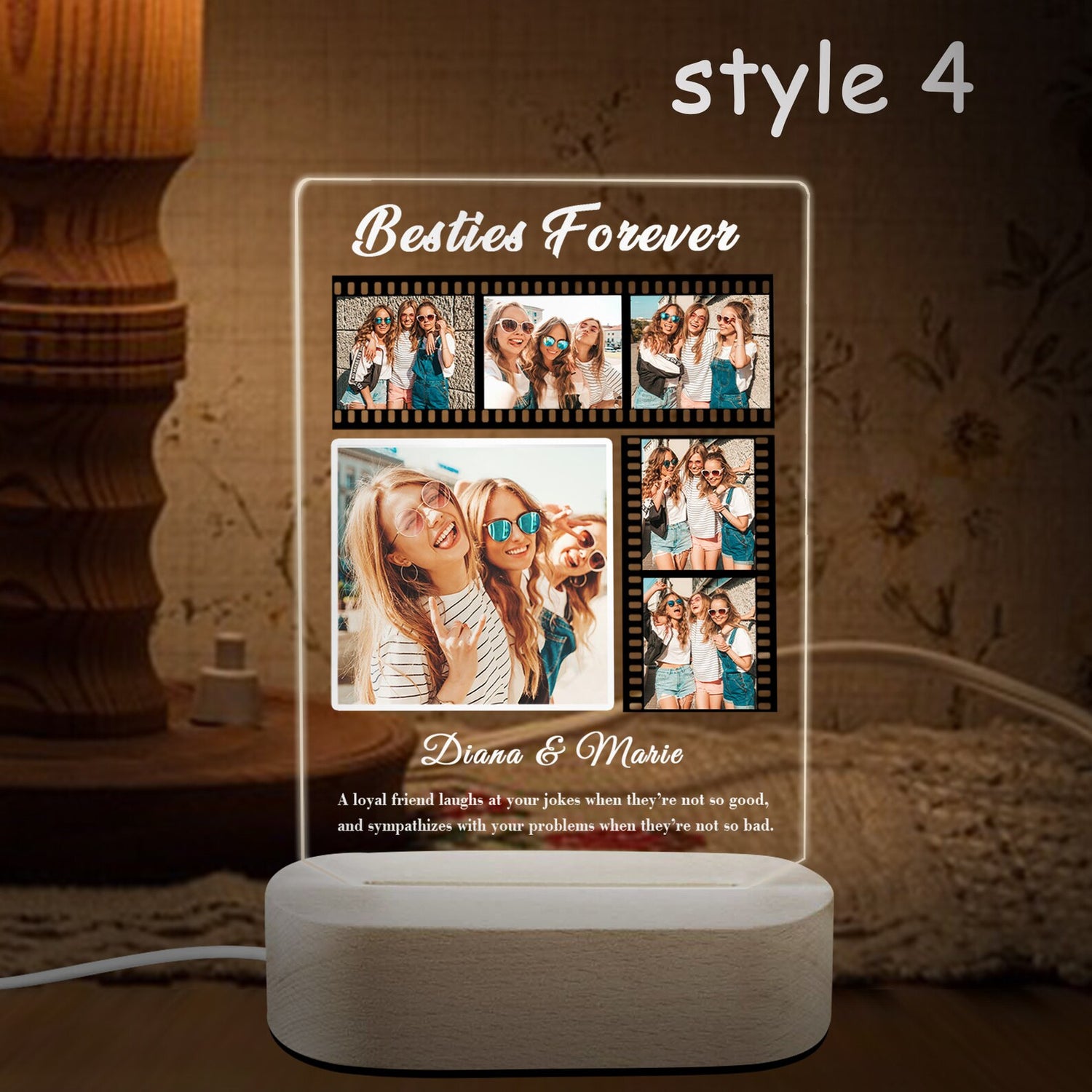 Custom Friend Photo LED Night Light, Personalized Friendship Gift