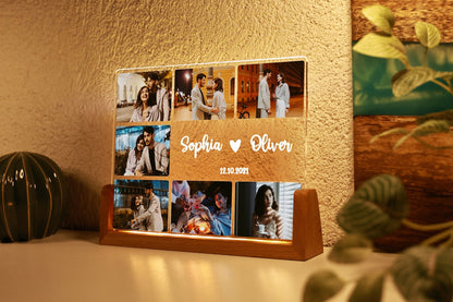 Personalized Couples Gift, Custom Photo Collage LED Light, Valentine, Family, Engagement, Gift for Her, Gift for Him, Best Friends Plaque