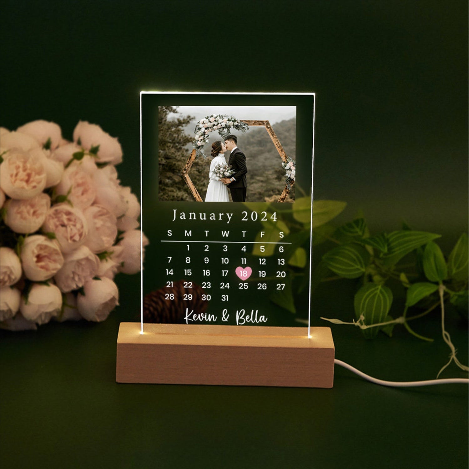 Personalized Photo LED Calendar Lamp: Anniversary Keepsake Gift