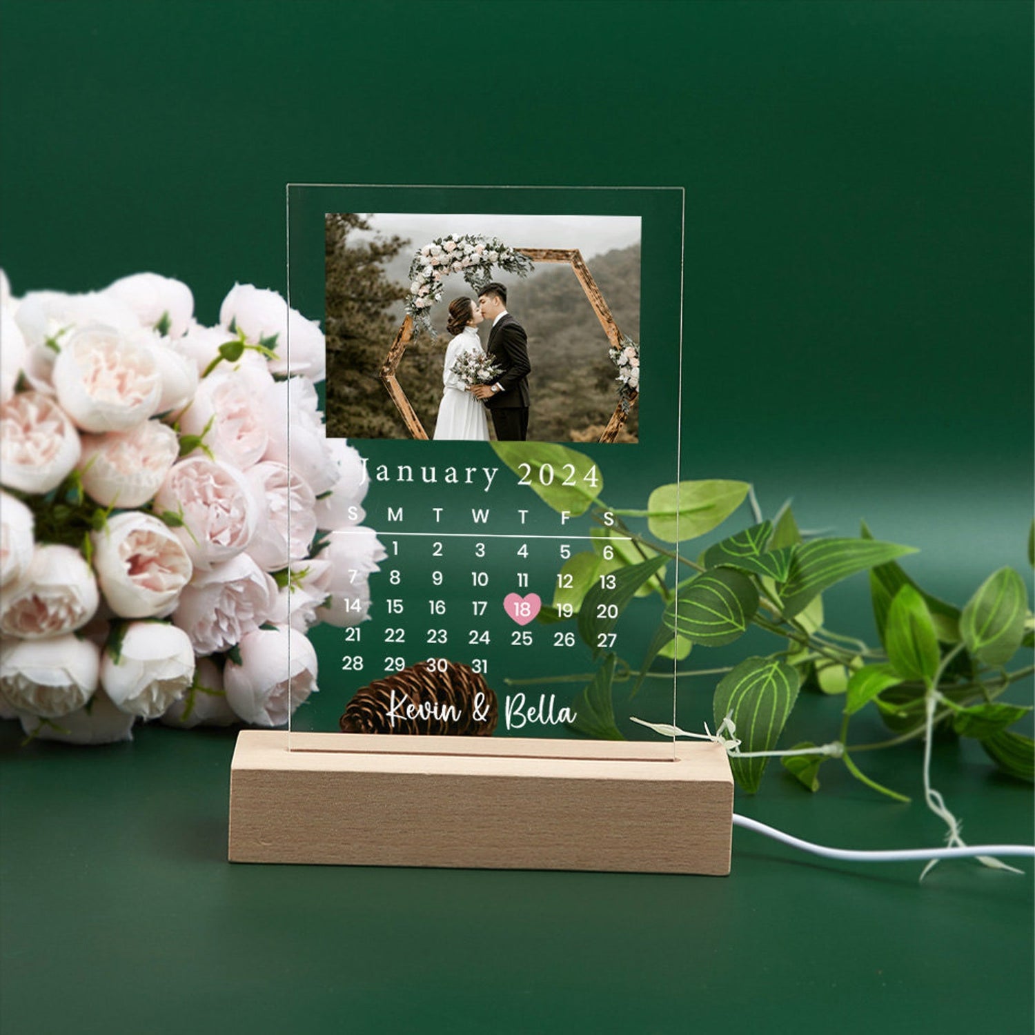 Personalized Photo LED Calendar Lamp: Anniversary Keepsake Gift