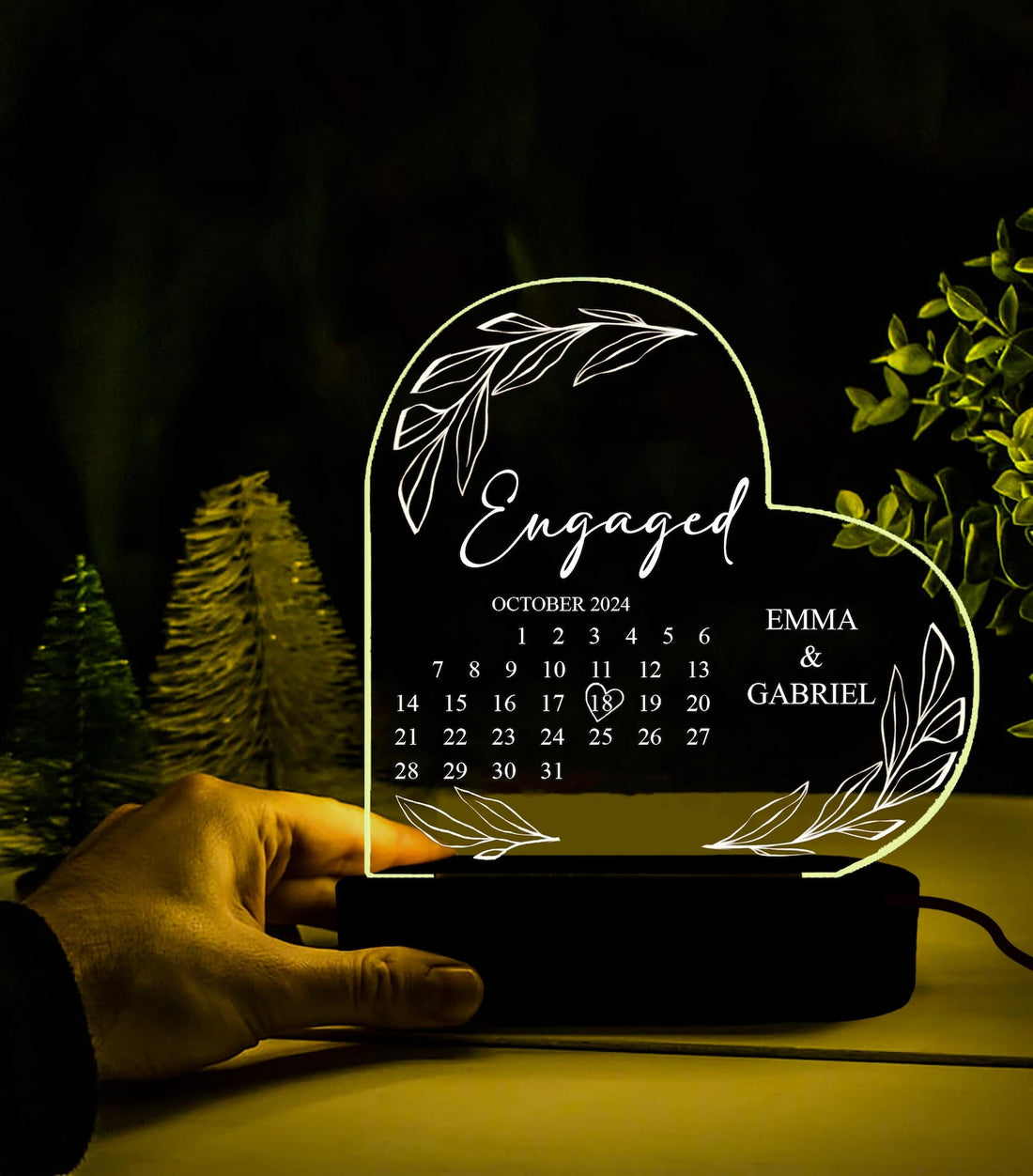 Personalized Engagement Calendar Heart Night Lamp – Custom Acrylic LED Gift for Couple