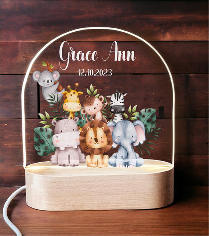 Personalized Animal Safari kids room light decor Custom name led light Baby girl Gifts New born Gift Birthday Gift For Toddler with name