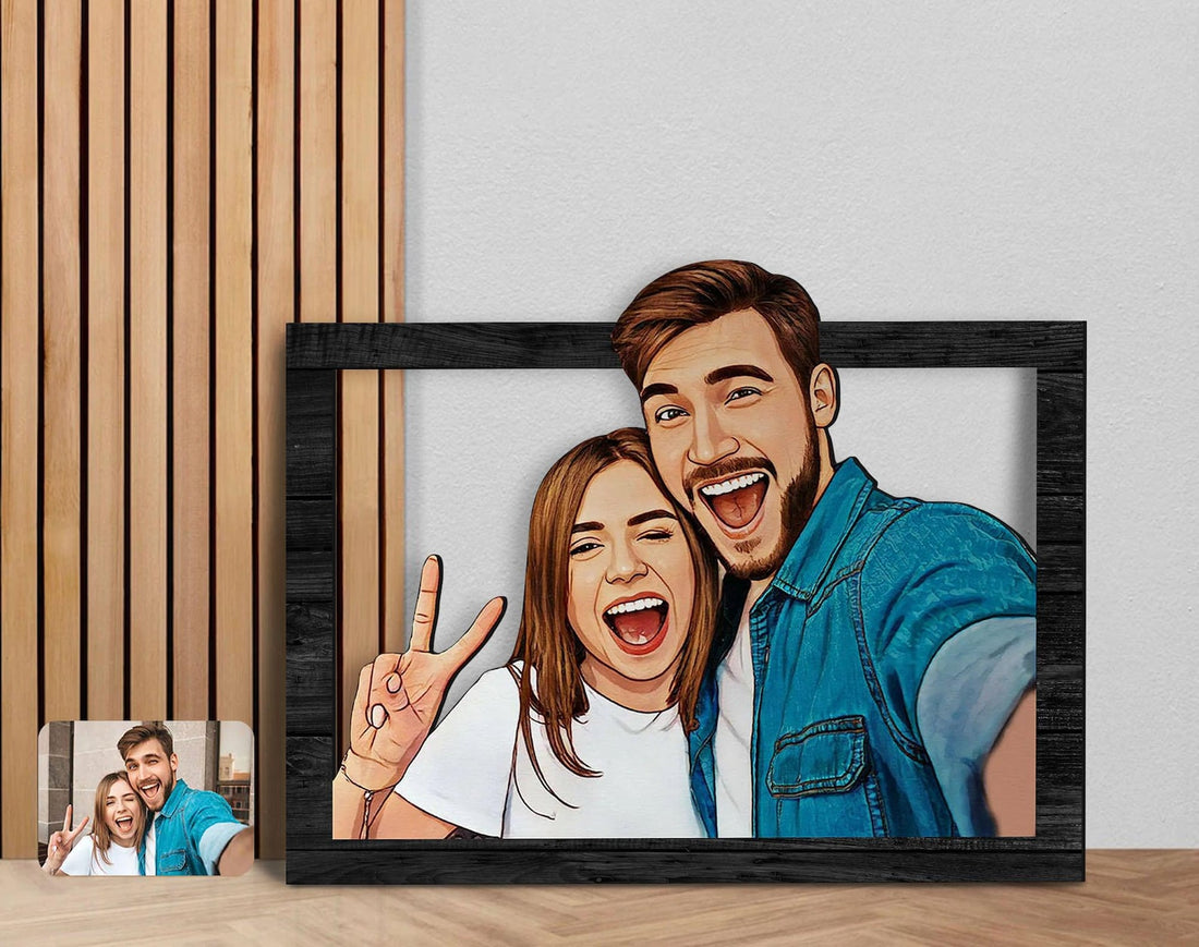 Personalized 3D Wooden Cartoon Couple Portrait | Custom Wall Art for Lovers, Anniversary & Home Decor