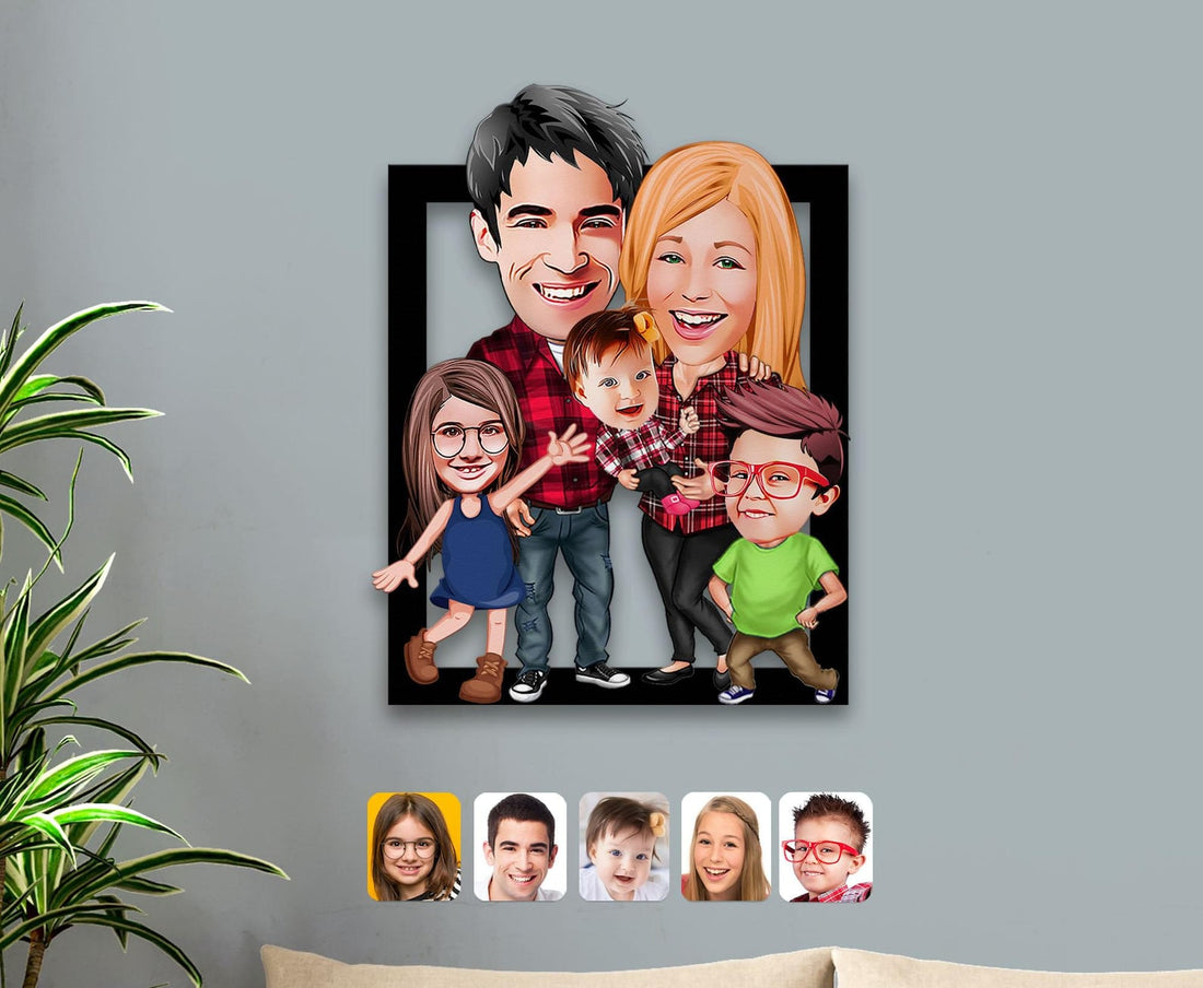 Personalized 3D Wooden Family Caricature | Custom Cartoon Portrait Wall Art for Parents, Anniversary & Home Decor