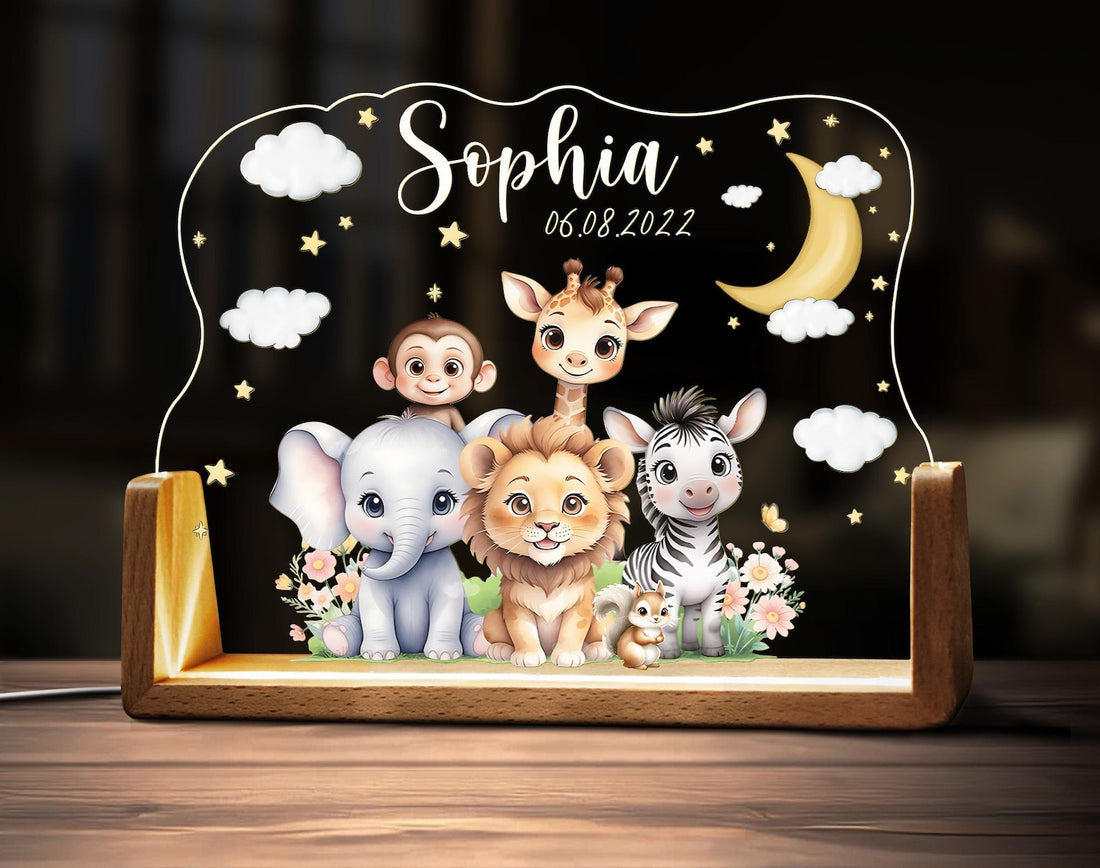 Custom Cute Animal Night Light Personalized Name Acrylic Lamp Led Boy Girl Toddler Kids Bedroom Nursery Decor Baby Shower Sign Birthday Gift
