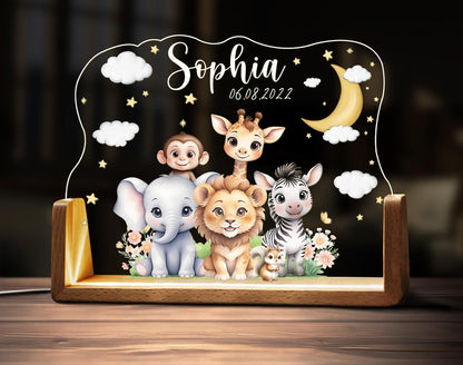 Custom Cute Animal Night Light Personalized Name Acrylic Lamp Led Boy Girl Toddler Kids Bedroom Nursery Decor Baby Shower Sign Birthday Gift