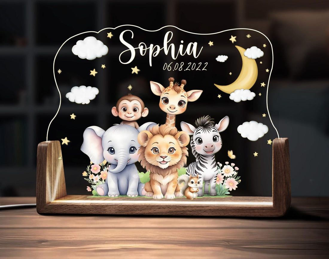 Custom Cute Animal Night Light Personalized Name Acrylic Lamp Led Boy Girl Toddler Kids Bedroom Nursery Decor Baby Shower Sign Birthday Gift