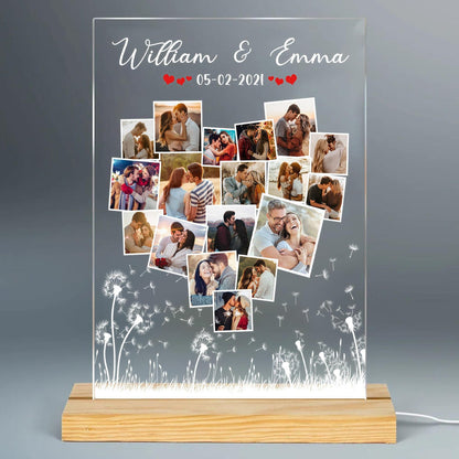 Personalized Acrylic Photo Lamp with Names – Custom LED Night Light Gift for Couples
