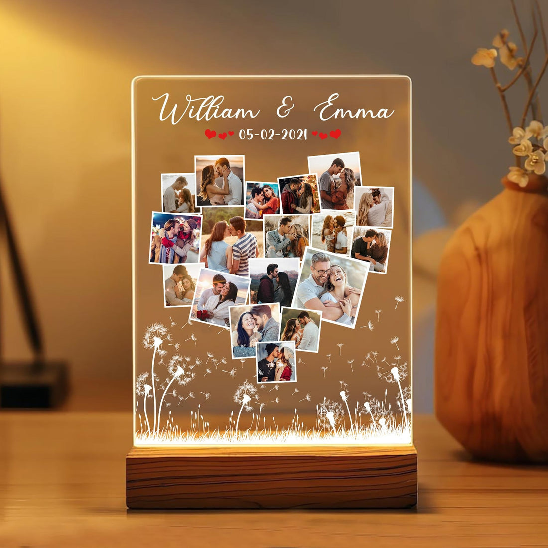 Personalized Acrylic Photo Lamp with Names – Custom LED Night Light Gift for Couples