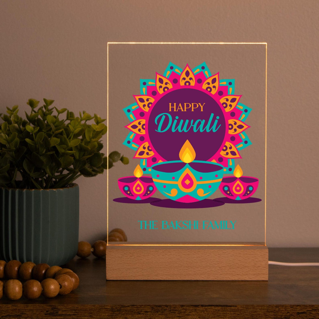 Happy Diwali LED Light | Personalized Diwali Light Up Decor | Custom Diwali Light with Family Name | Festival of Lights Diwali Home Gift