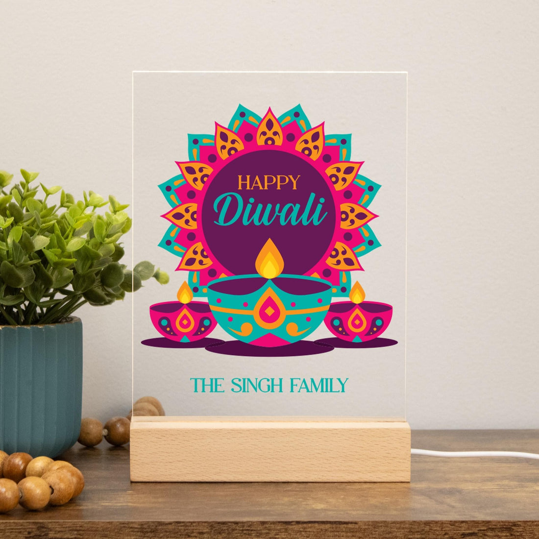 Happy Diwali LED Light | Personalized Diwali Light Up Decor | Custom Diwali Light with Family Name | Festival of Lights Diwali Home Gift