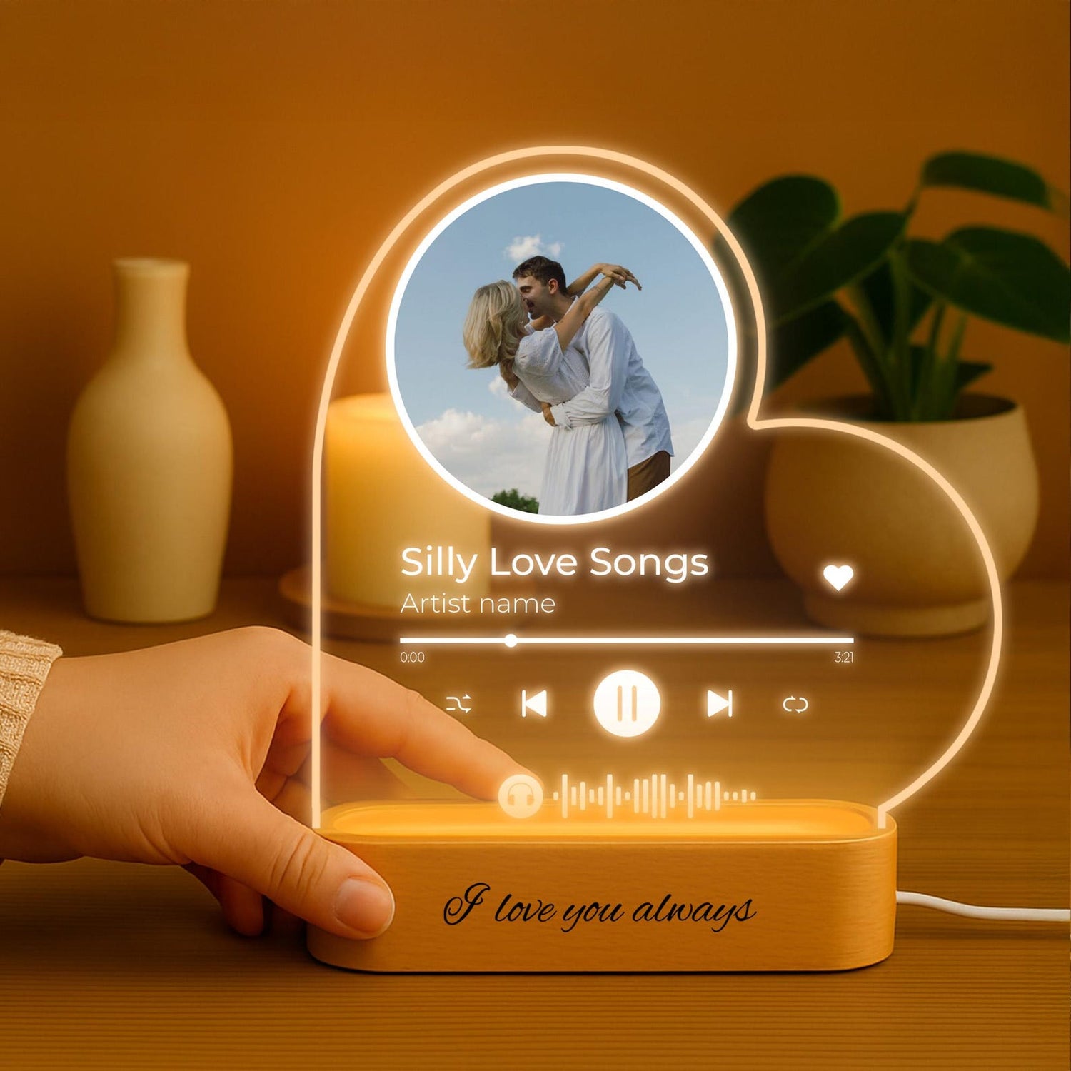 Personalized Heart LED Photo Plaque: Custom Song &amp; Picture Night Light