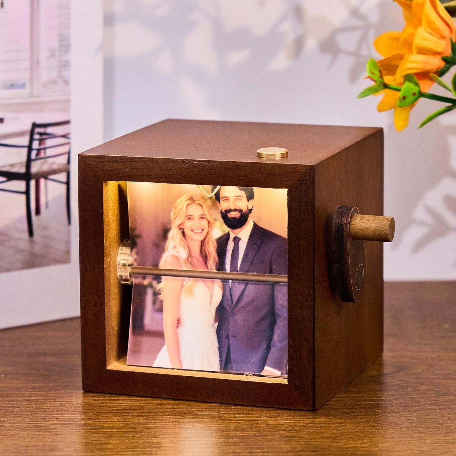 Personalized Photo Flipbook Animation Box, Custom Wooden Crank Photo Box with Light, Animated Photo Book, Creative Anniversary Gift