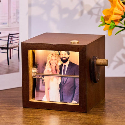 Personalized Photo Flipbook Animation Box, Custom Wooden Crank Photo Box with Light, Animated Photo Book, Creative Anniversary Gift