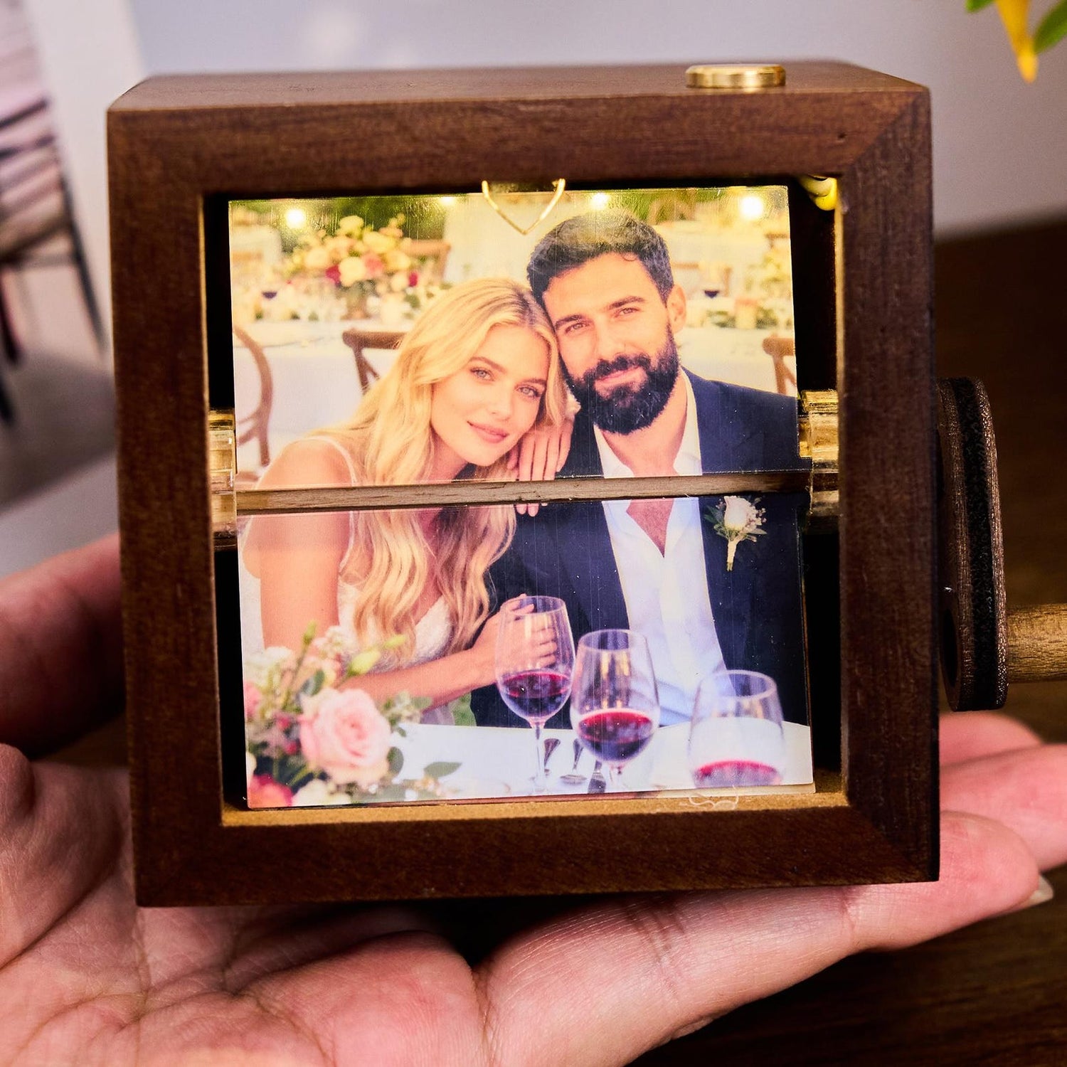 Personalized Photo Flipbook Animation Box, Custom Wooden Crank Photo Box with Light, Animated Photo Book, Creative Anniversary Gift