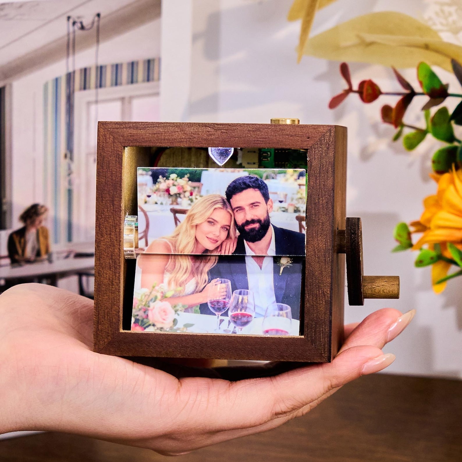Personalized Photo Flipbook Animation Box, Custom Wooden Crank Photo Box with Light, Animated Photo Book, Creative Anniversary Gift
