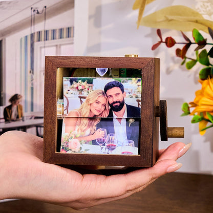 Personalized Photo Flipbook Animation Box, Custom Wooden Crank Photo Box with Light, Animated Photo Book, Creative Anniversary Gift