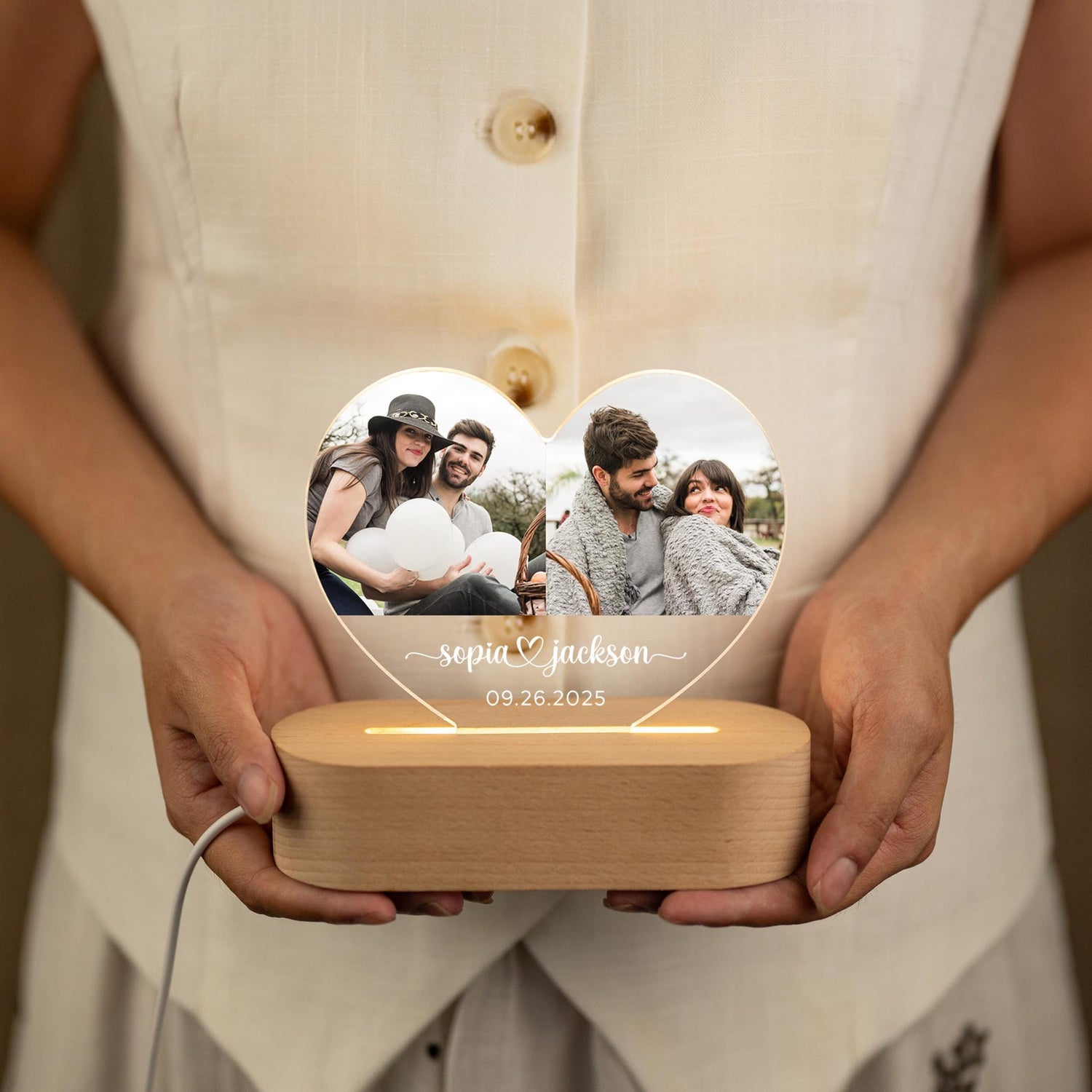 Custom Photo Night Light, Couple Photo Lamp, Custom Heart Shaped Acrylic Lamp,