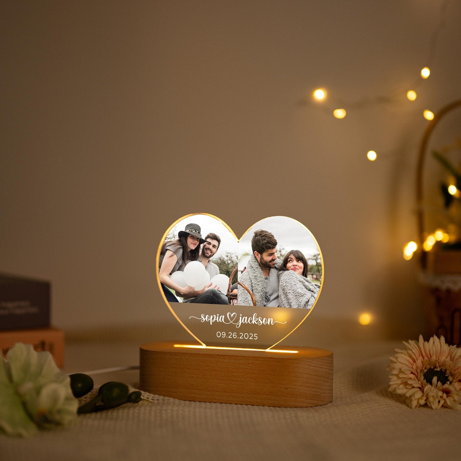 Custom Photo Night Light, Couple Photo Lamp, Custom Heart Shaped Acrylic Lamp,