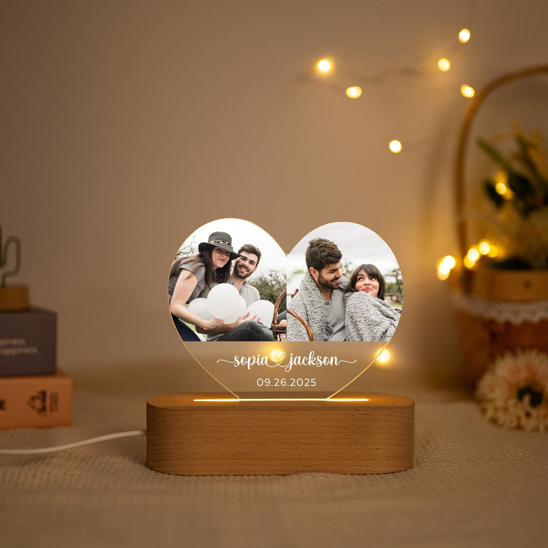 Custom Photo Night Light, Couple Photo Lamp, Custom Heart Shaped Acrylic Lamp,