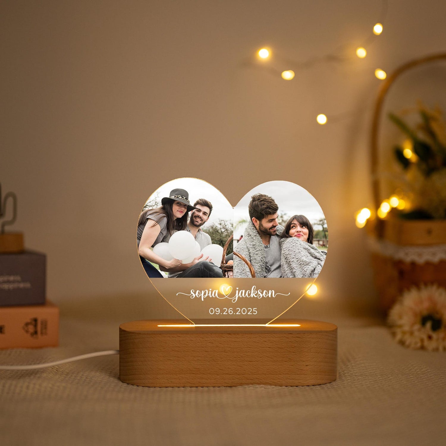 Custom Photo Night Light, Couple Photo Lamp, Custom Heart Shaped Acrylic Lamp,