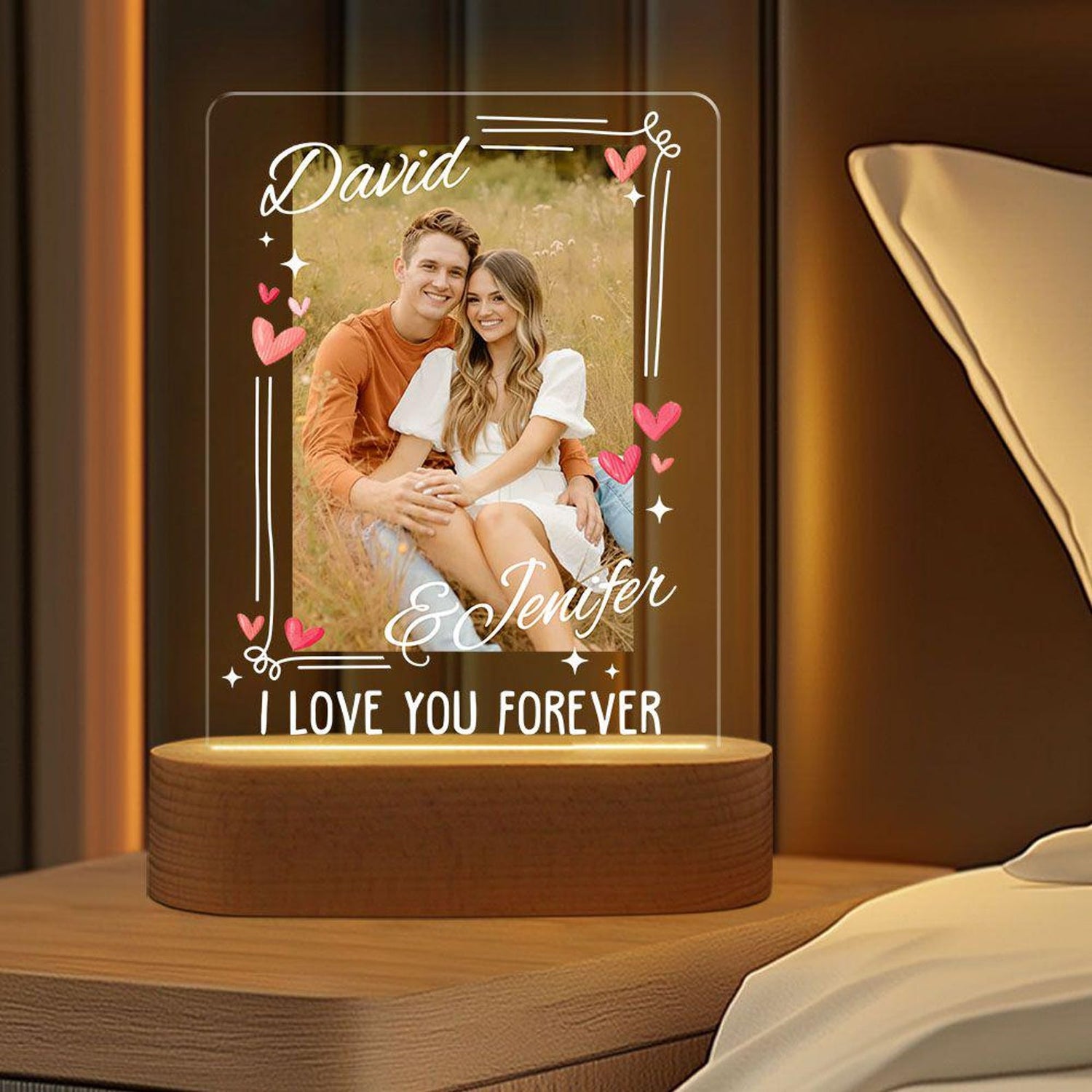 Personalized Couple Photo Led Night Light Lamp, Valentine&