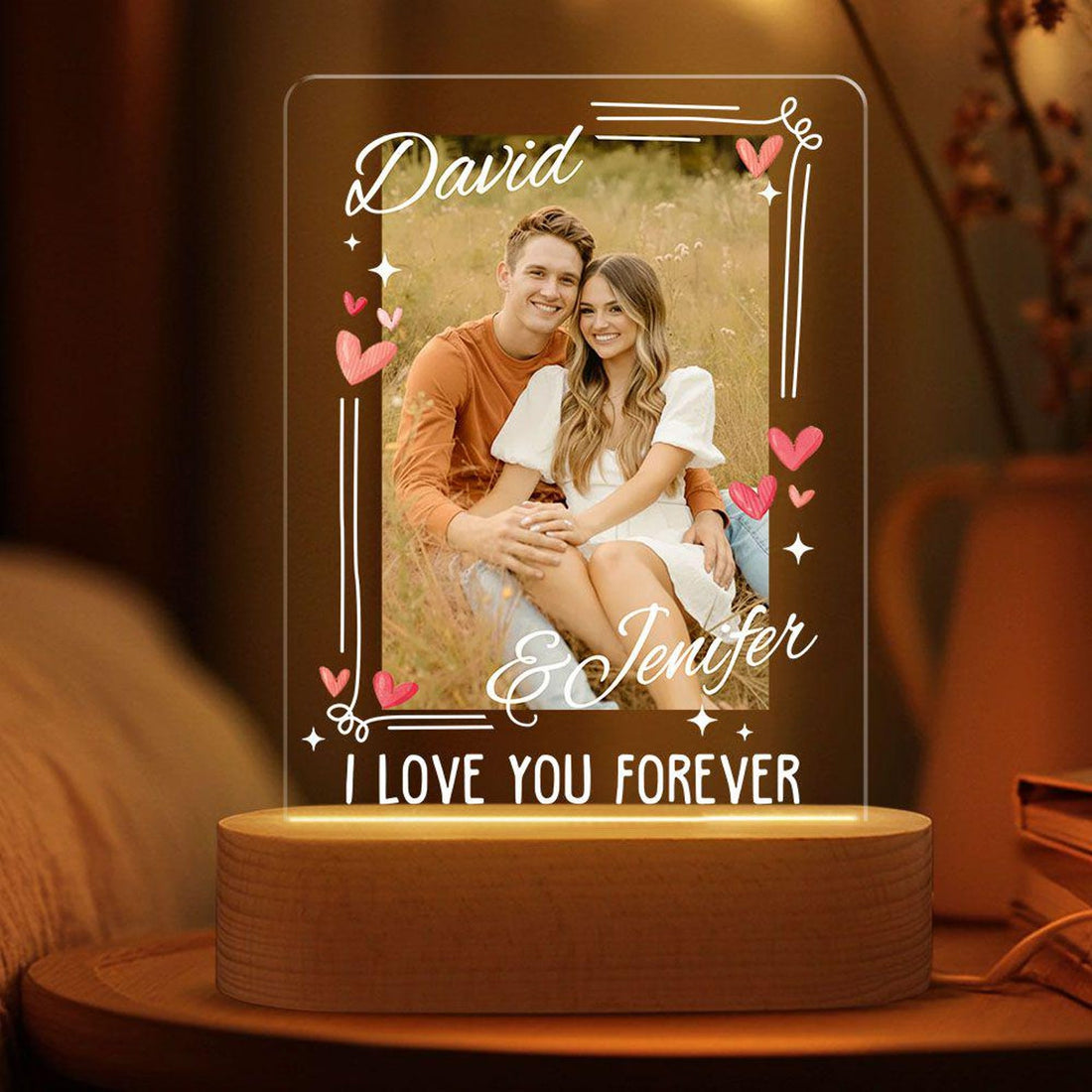 Personalized Couple Photo Led Night Light Lamp, Valentine&