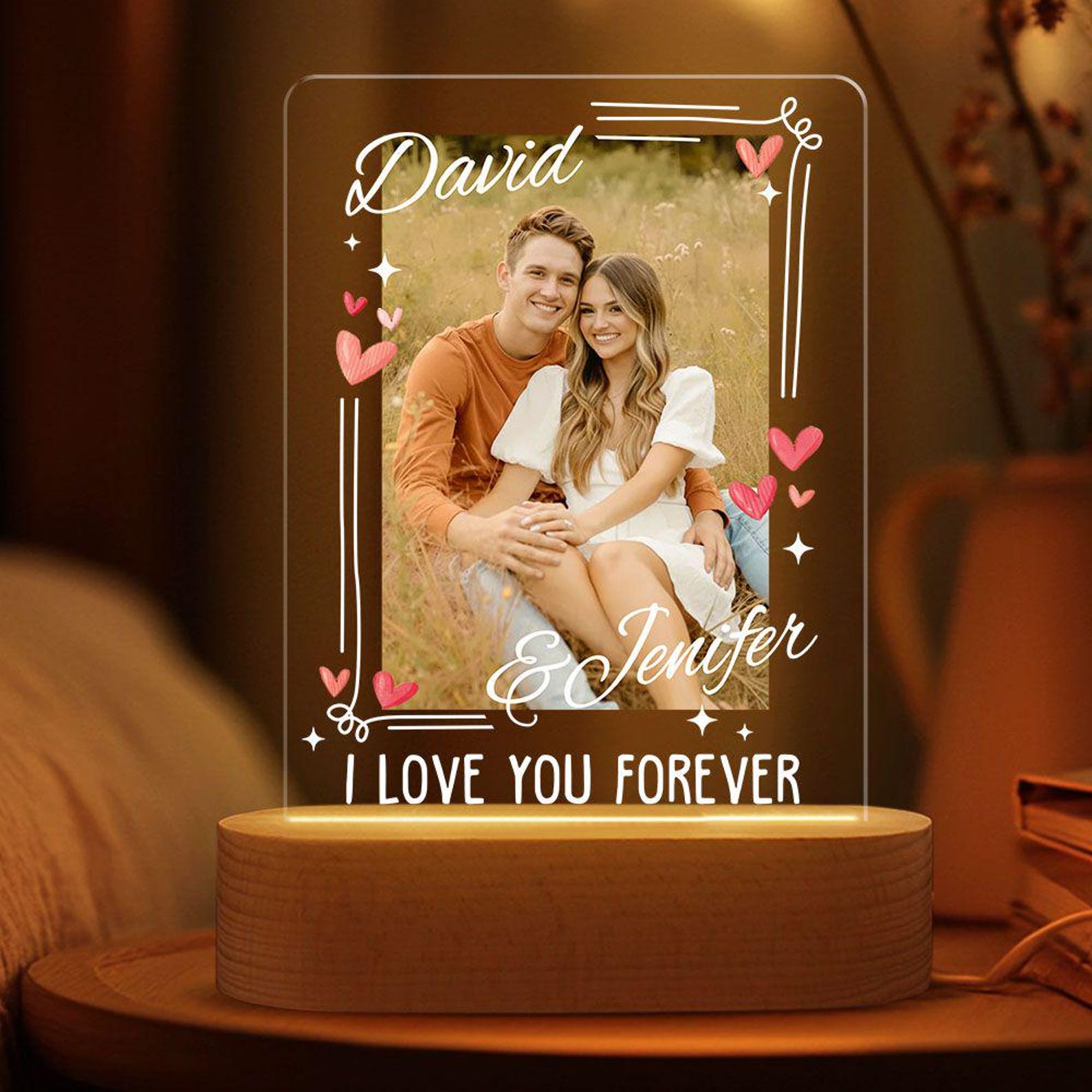 Personalized Couple Photo Led Night Light Lamp, Valentine&