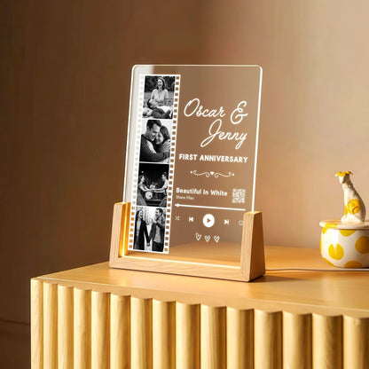 Personalized Film Strip Music Plaque, First Anniversary Gift, Custom Photo Lamp for Couples,