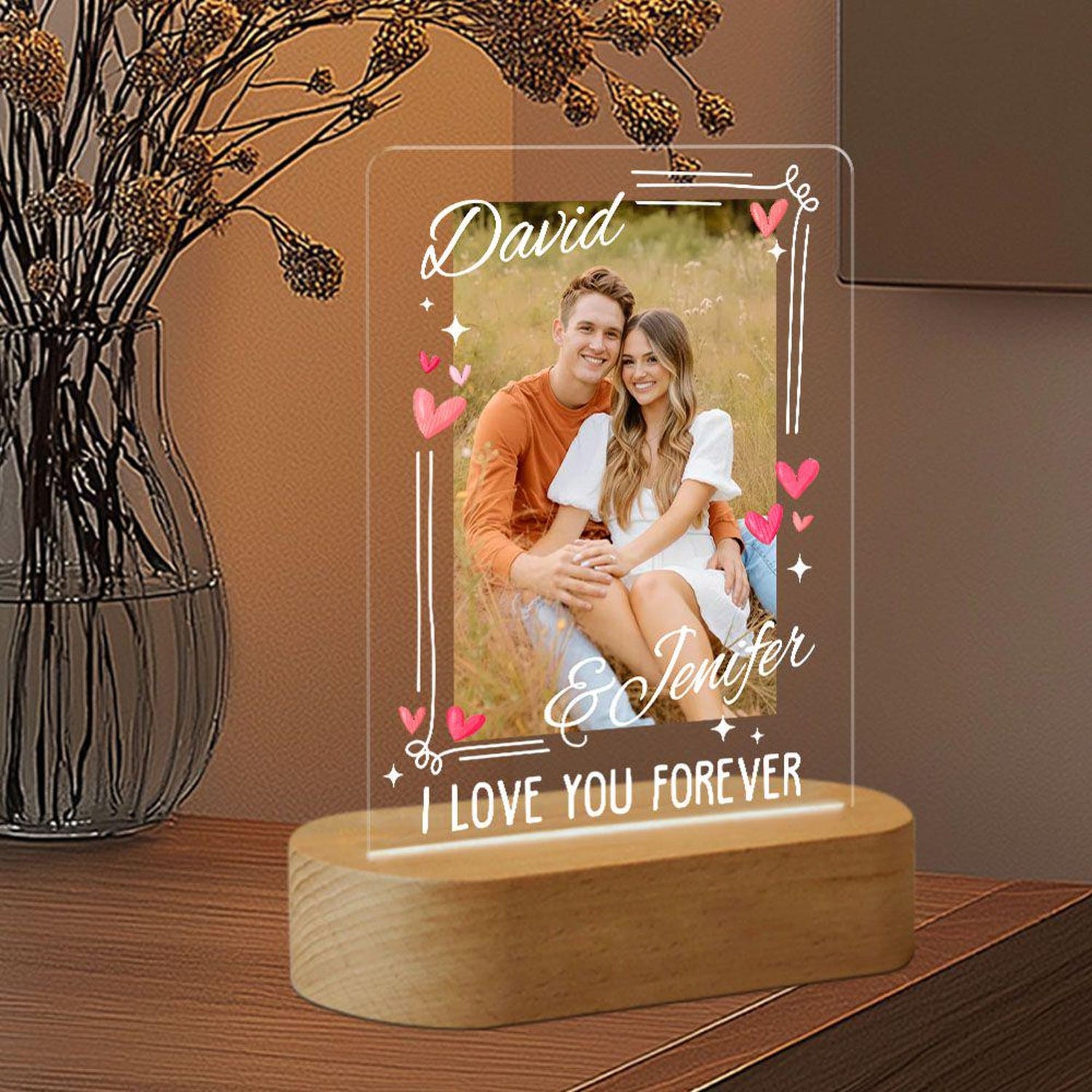 Personalized Couple Photo Led Night Light Lamp, Valentine&