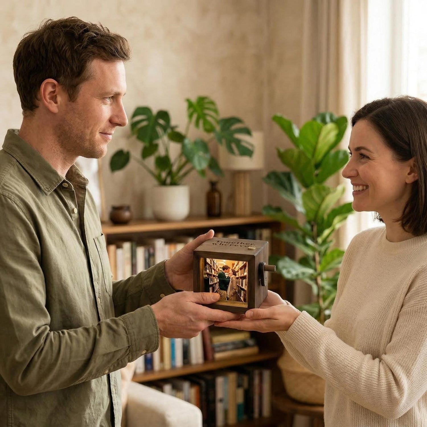 Personalized Photo Flipbook Animation Box, Custom Wooden Crank Photo Box with Light, Animated Photo Book, Creative Anniversary Gift