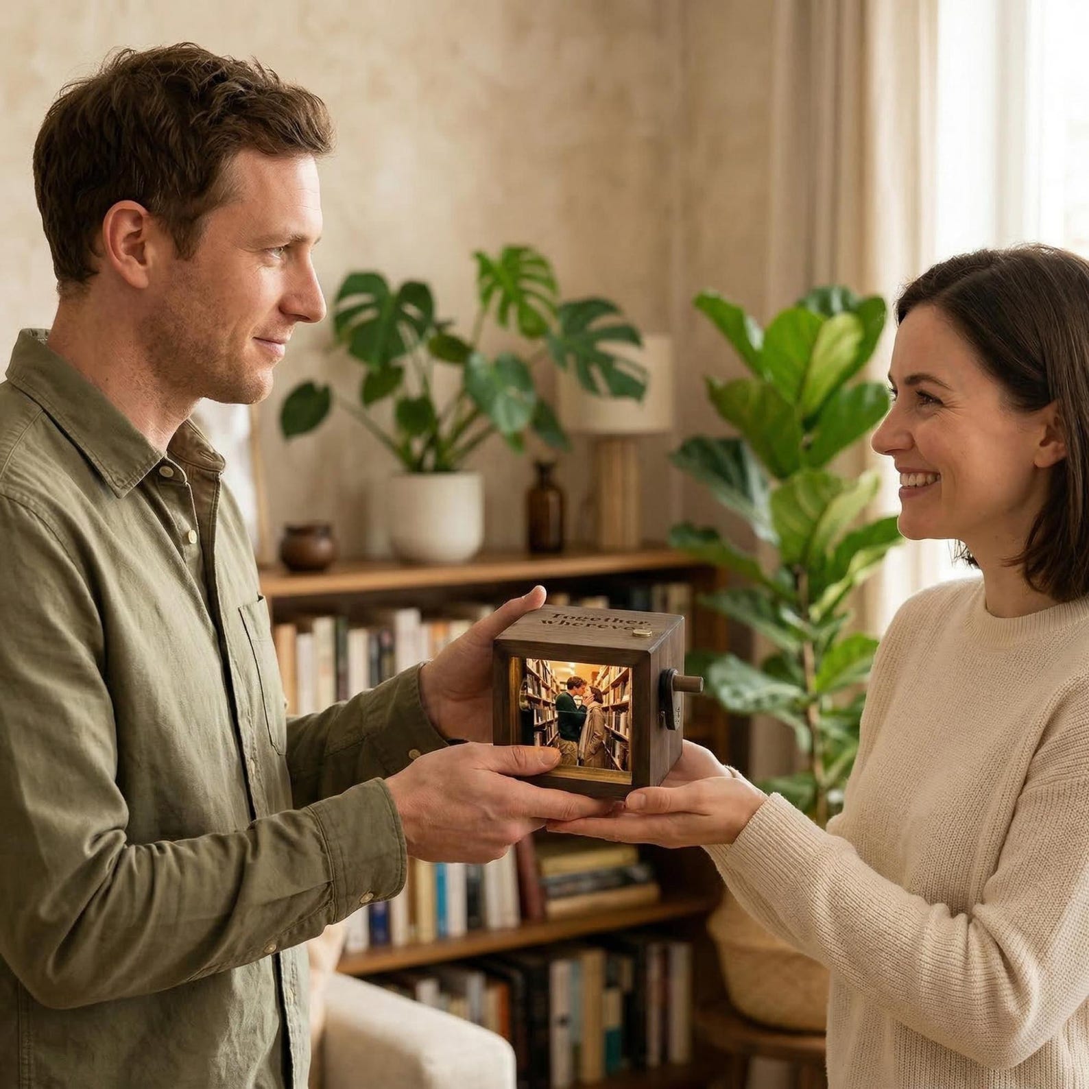 Personalized Photo Flipbook Animation Box, Custom Wooden Crank Photo Box with Light, Animated Photo Book, Creative Anniversary Gift