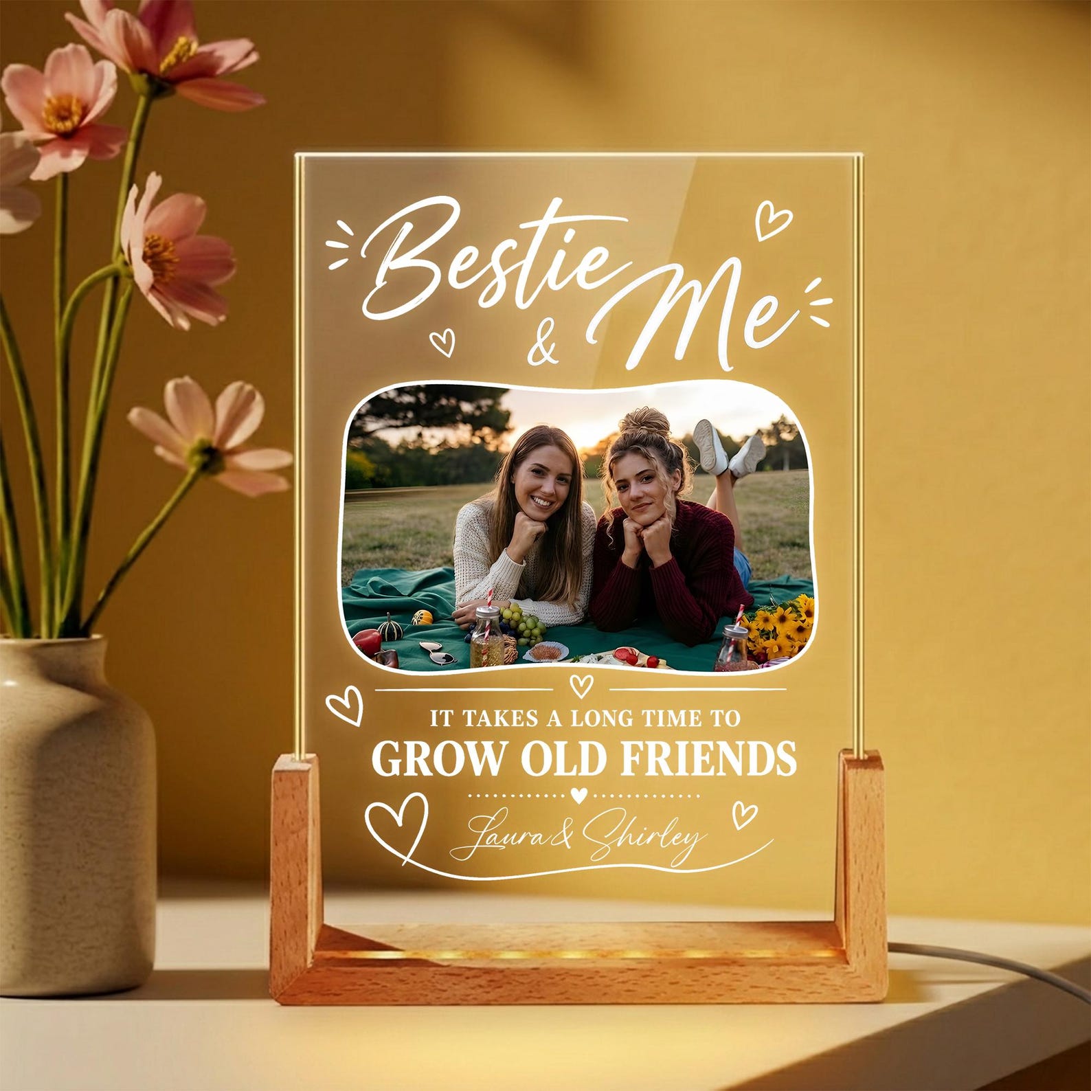 Personalized Best Friend LED Night Light, Custom Photo Friendship Lamp, Bestie Gift, Light Up Sign for Sisters &amp; Friends Soul Sister Gifts