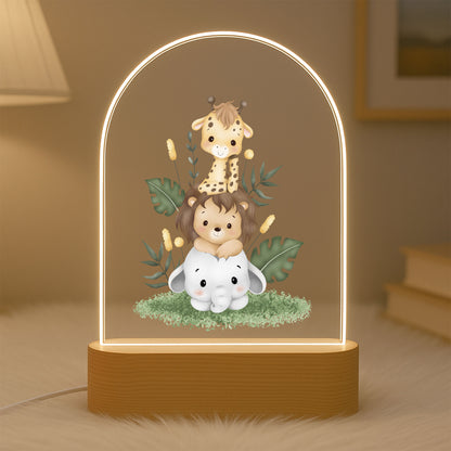Personalised Jungle Safari LED Night Lamp – Custom Name Animal Nursery Light | Baby Room Decor, Kids Birthday Gift