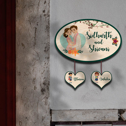 Custom Couple &amp; Two Kids Name Plate | Home Entrance Décor