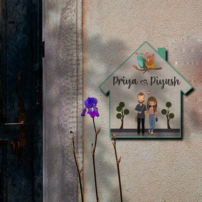 Couple Theme Wooden Name Plate | Personalized | 12×12 inches