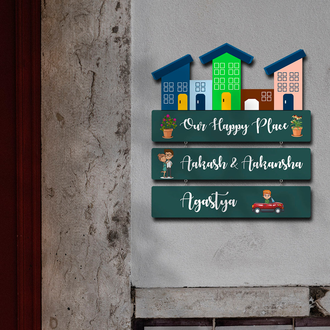 Personalized Wooden Nameplate – Our Happy Place Design