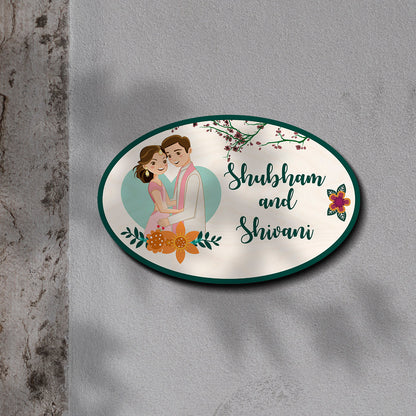 Personalized Wooden Couple Nameplate for Home Entrance | Custom Names | 12 × 8 In